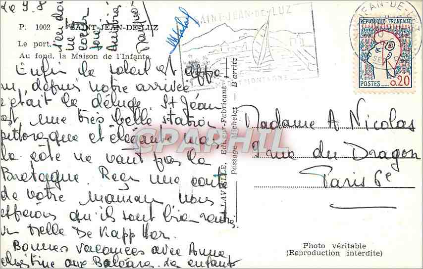 Port de Saint-Jean-de-Luz — vue du port avec bateaux — éditeur Larielle, n° 198 — Verso
