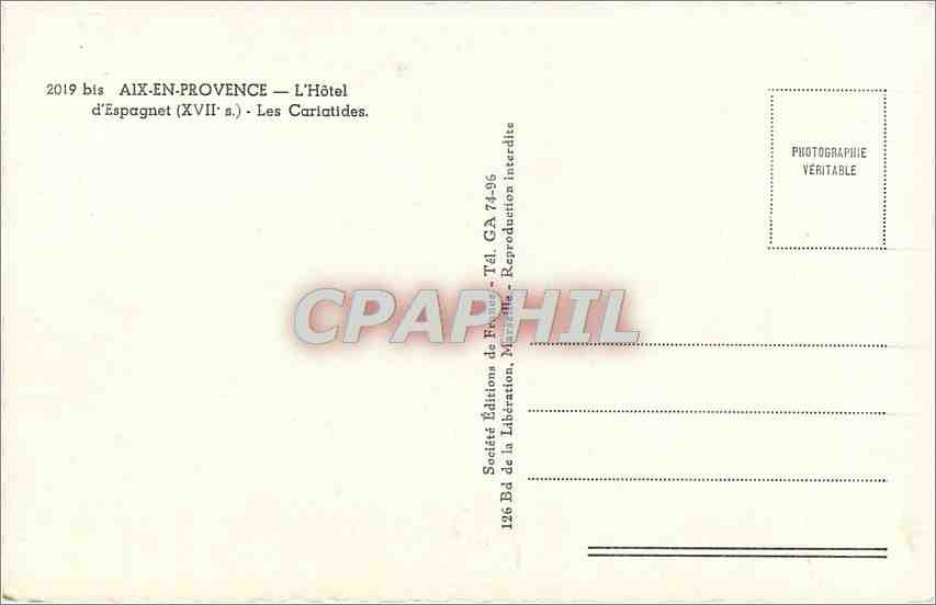 CPM Aix en Provence L'Hotel d'Espagnet  — Rückseite