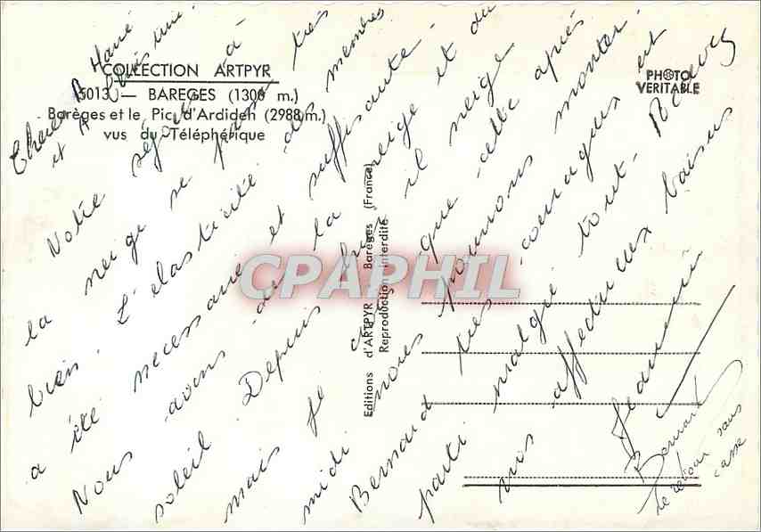 CPM Bareges et le Pic d'Ardideh vus du Telepherique  — Verso