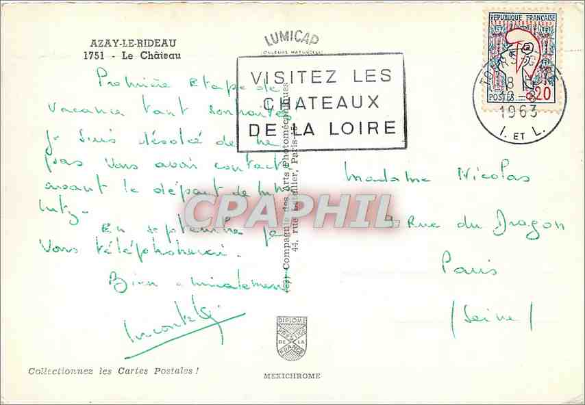 CPM Azay le Rideau Le Chateau  — Verso