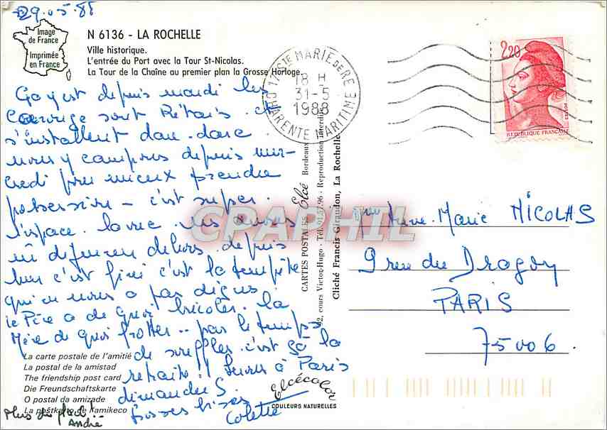 CPM La Rochelle Ville historique L'Entree du Port avec la Tour St Nicolas  — Verso