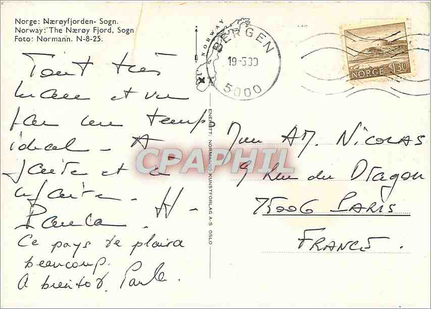 CPM Norway The Naeroy Fjord  — Verso