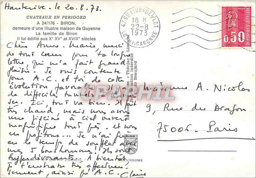 CPM Biron demeure d'une illustre maison de Guyenne La famille de Biron  — Back