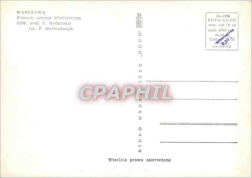 CPM Warszawa Pomnik Adama Micklewieza  — Back