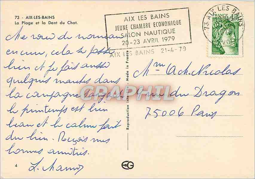 CPM Aix les Bains La Plage et la Dent du Chat  — Verso