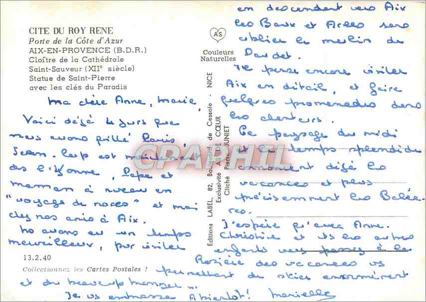 Cité du Roy René — Porte de la Côte d'Azur, Aix-en-Provence — Éditions LABEL 82, Boulevard de Cessoul, Nice — Rückseite