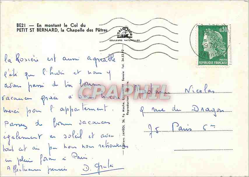 CPM En montant le Col du Petit St Bernard la Chapelle des Patres  — Rückseite
