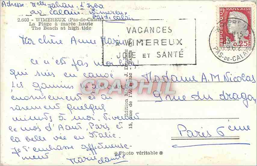Kanu in Wimereux — Verlag Mhage, Nr. 15 — Rückseite