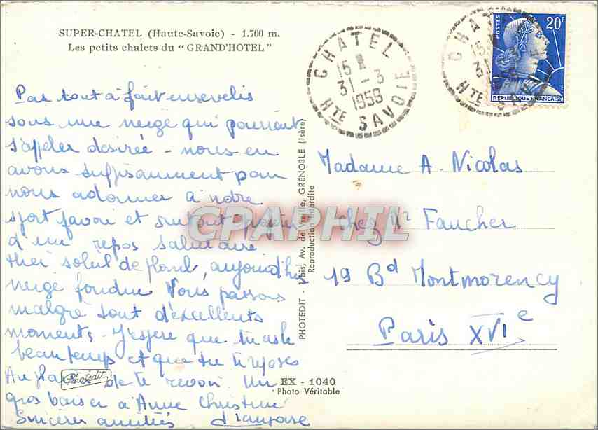 CPM Super Chatel Haute Savoie Les petits chalets du Grand Hotel  — Rückseite