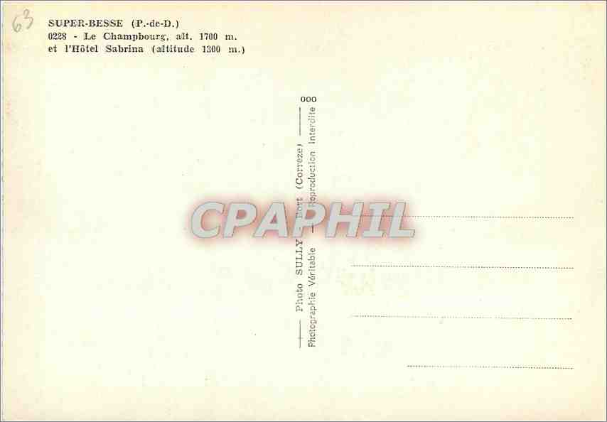 CPM Super Besse P de D Le Champbourg et l'Hotel Sabrina  — Verso