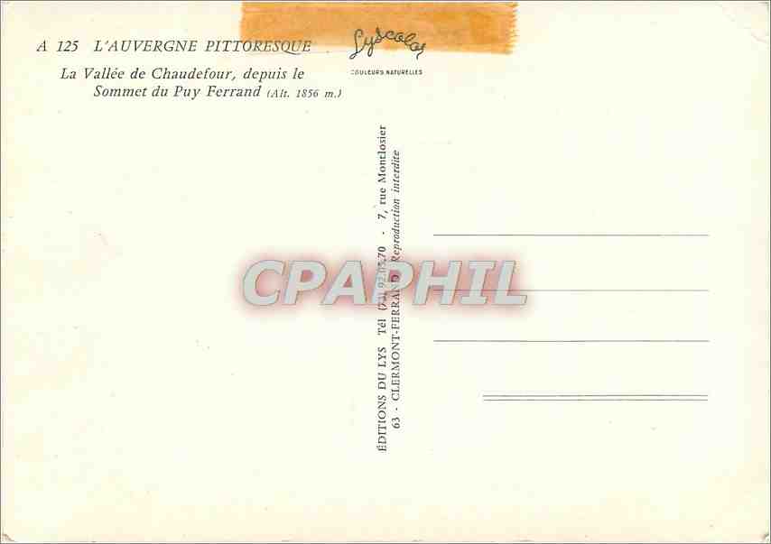 CPM L'Auvergne Pittoresque La Vallee de Chaudefour  — Rückseite
