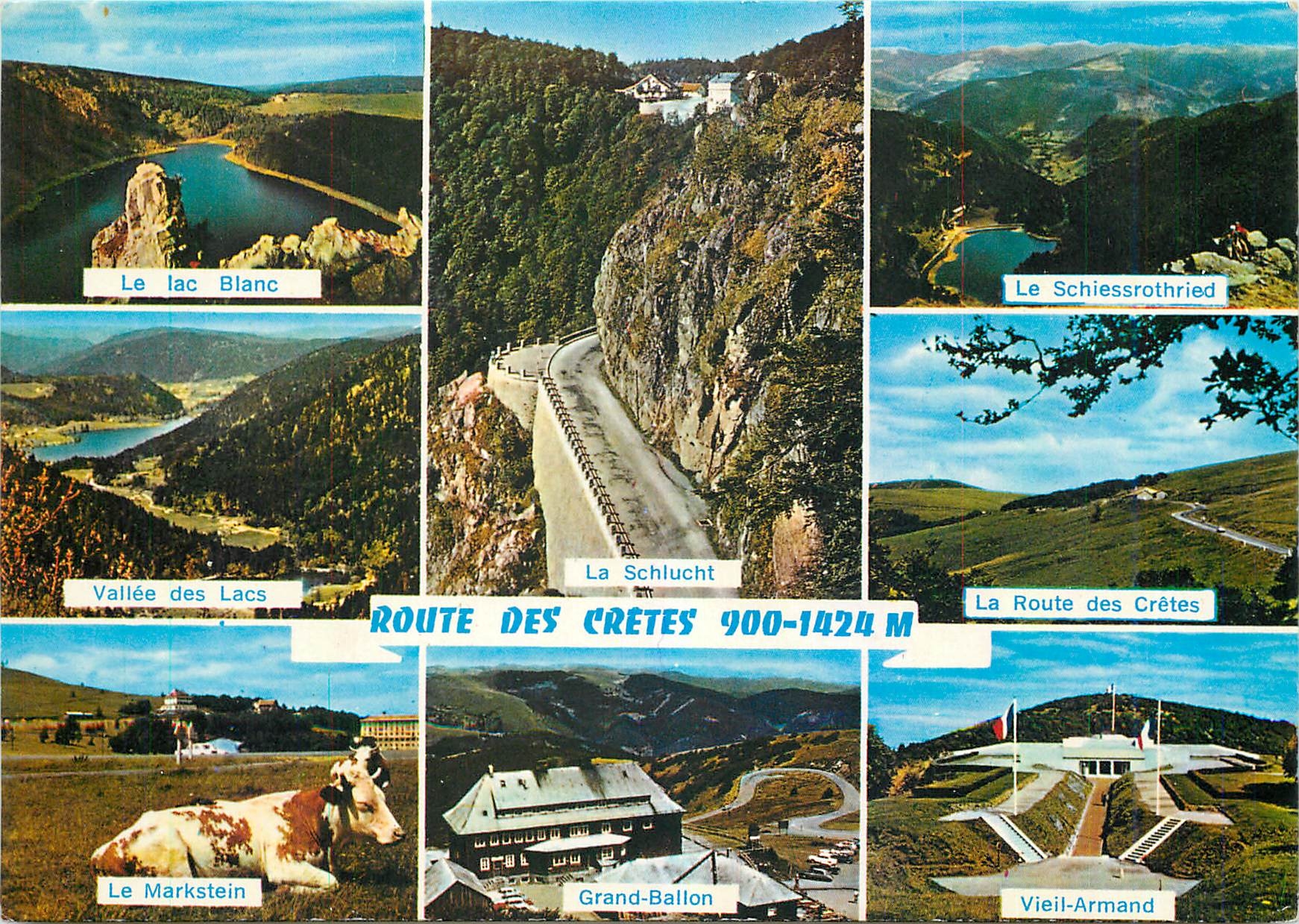 Route des Crêtes 900-1424 M — Vue panoramique des sites : Lac Blanc, Schlucht, Schiessrothried, Vallée des Lacs, Markstein, Grand-Ballon, Vieil-Armand — Éditeur : Société d'Agences de Diffusion - Rue Forlen, 67400 Gelspolsheim