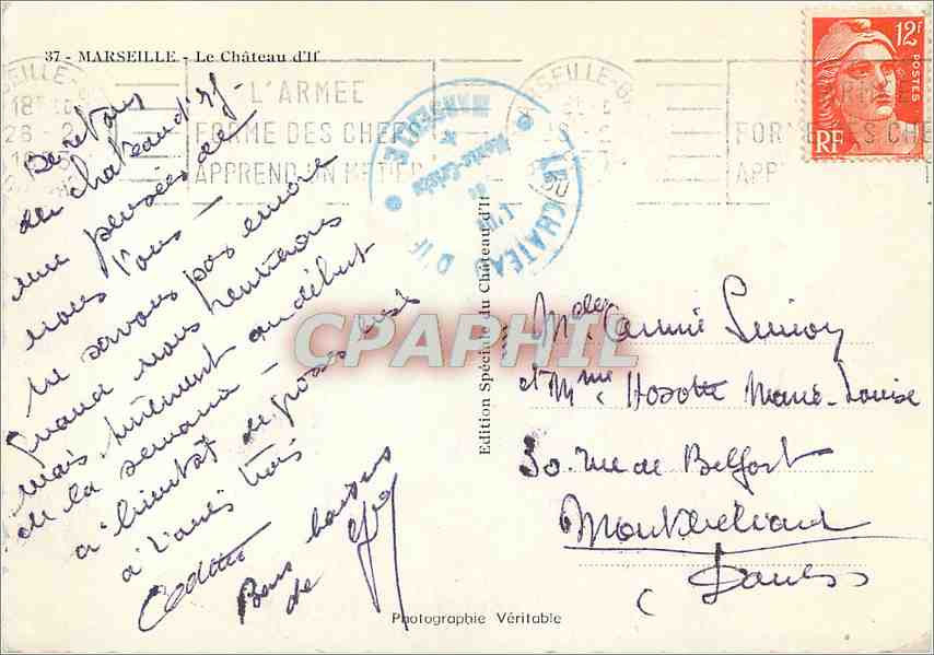 CPM Marseille Le Chateau d'If  — Verso