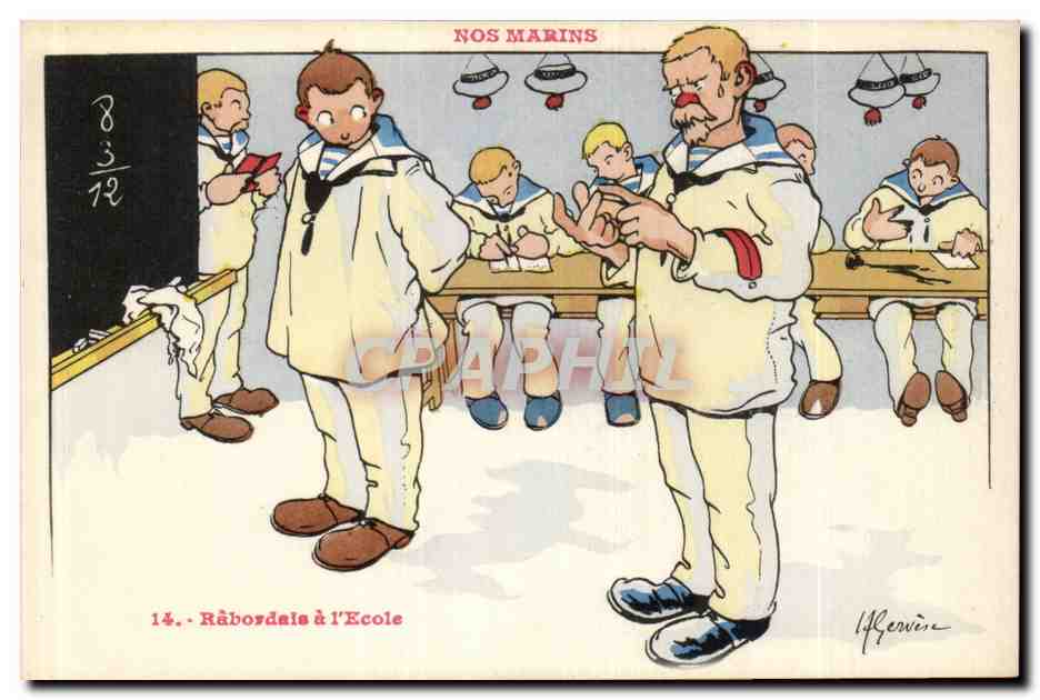 Nos Marins-Fantaisie-Humour-Bateau- Rabordais a l'Ecole- CPA Gervese
