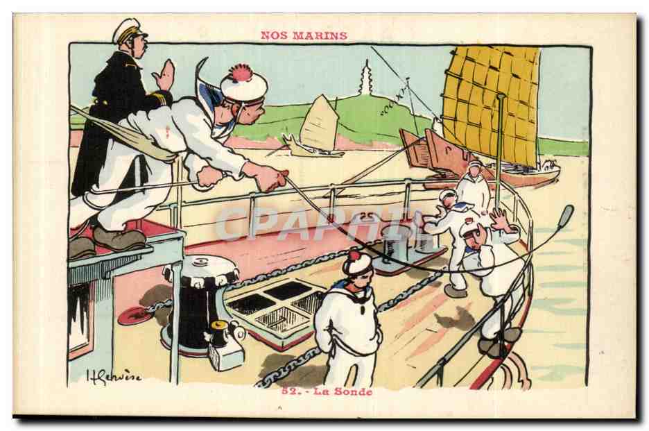 Nos Marins-Fantaisie-Humour-Bateau- La Sonde -CPA Illustrateur Gervese