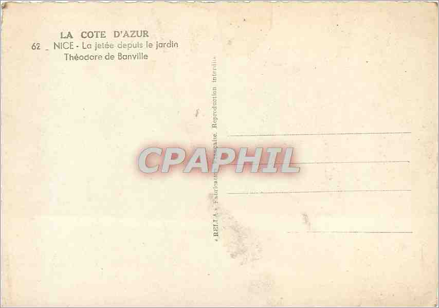 CPM La cote d'azur Nice La jetee depuis le jardin Theodore de Banvielle — Rückseite