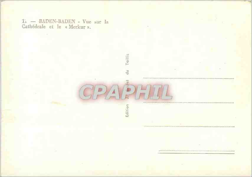 CPM Baden Baden Vue sur la Cathedrale et le Merkur — Rückseite