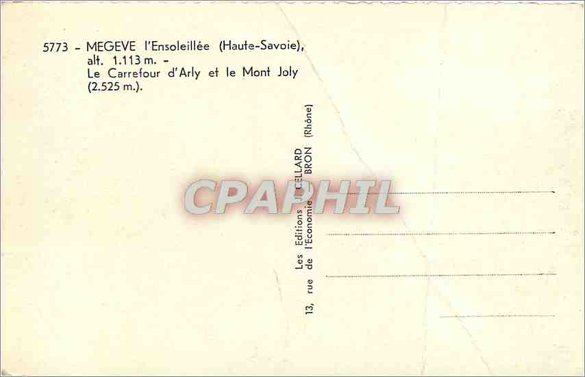 CPM Megeve l'Ensoleillee (Haute Savoie) Le Carrefour d'Arly et le Mont Joly — Rückseite