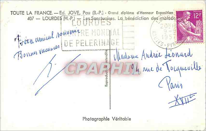 CPM Lourdes (H P) Les Sanctuaires la benediction des malades — Verso