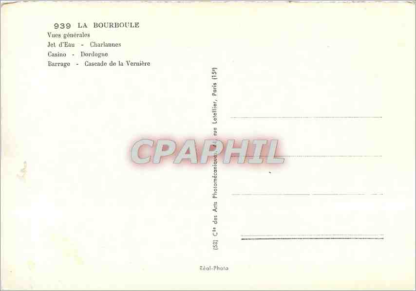 La Bourboule — Souvenir — Cité des Arts Photomécanique, Paris — Rückseite