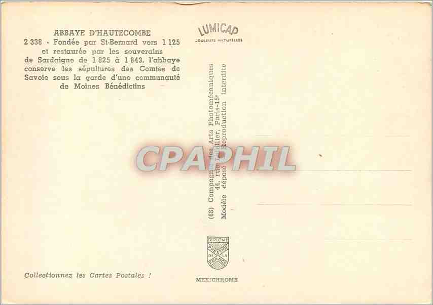 CPM Abbaye d'Hautecombe fondee par SSt Bernard vers 1125 et restauree par les souverains de Sardrign — Back