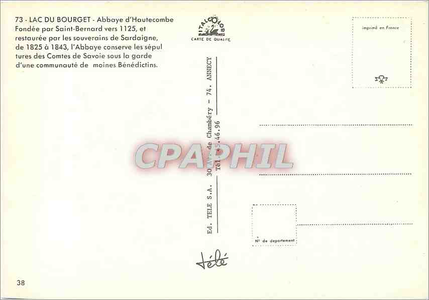 CPM Lac du Bourget Abbaye d'Hautecombe Fondee par Saint Bernard vers 1125 — Rückseite