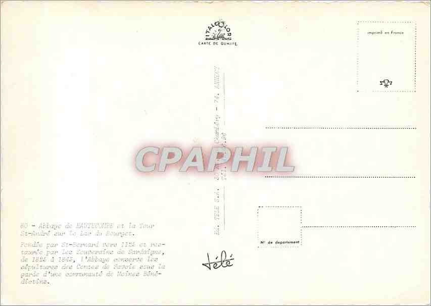 CPM Abbaye d'Hautecombe et la Tour St Andre sur le Lac du bourget — Rückseite