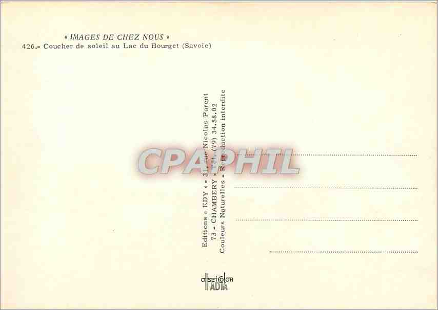CPM Images de Chez nous coucher de soleil au Lac du Bourget (Savoie) — Rückseite