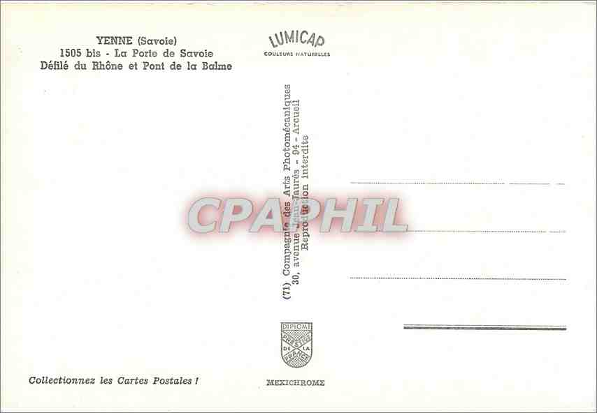 CPM Yenne (Savoie) la Porte de Savoie defile du Rhone et Pont de la Balme — Rückseite