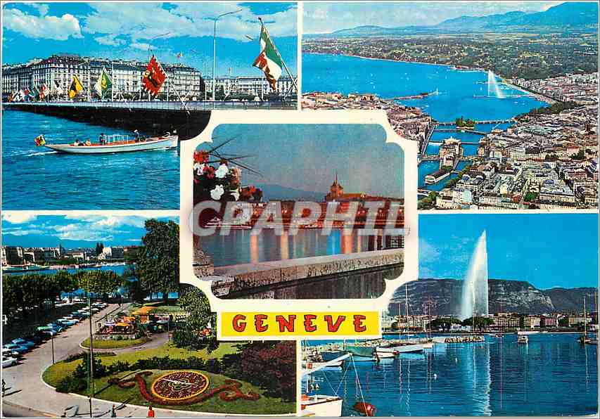 CPM Geneve Pont du Mont Blanc vue aerienne l'horloge fleurie et le jardin anglaiss