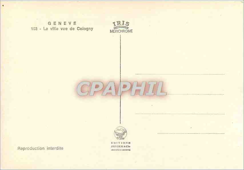 CPM Geneve La ville vue cologny — Verso