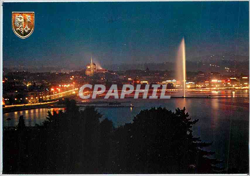 CPM Geneve la ville au crepuscule