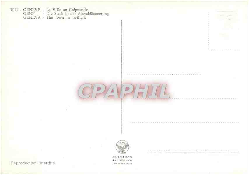CPM Geneve la ville au crepuscule — Verso