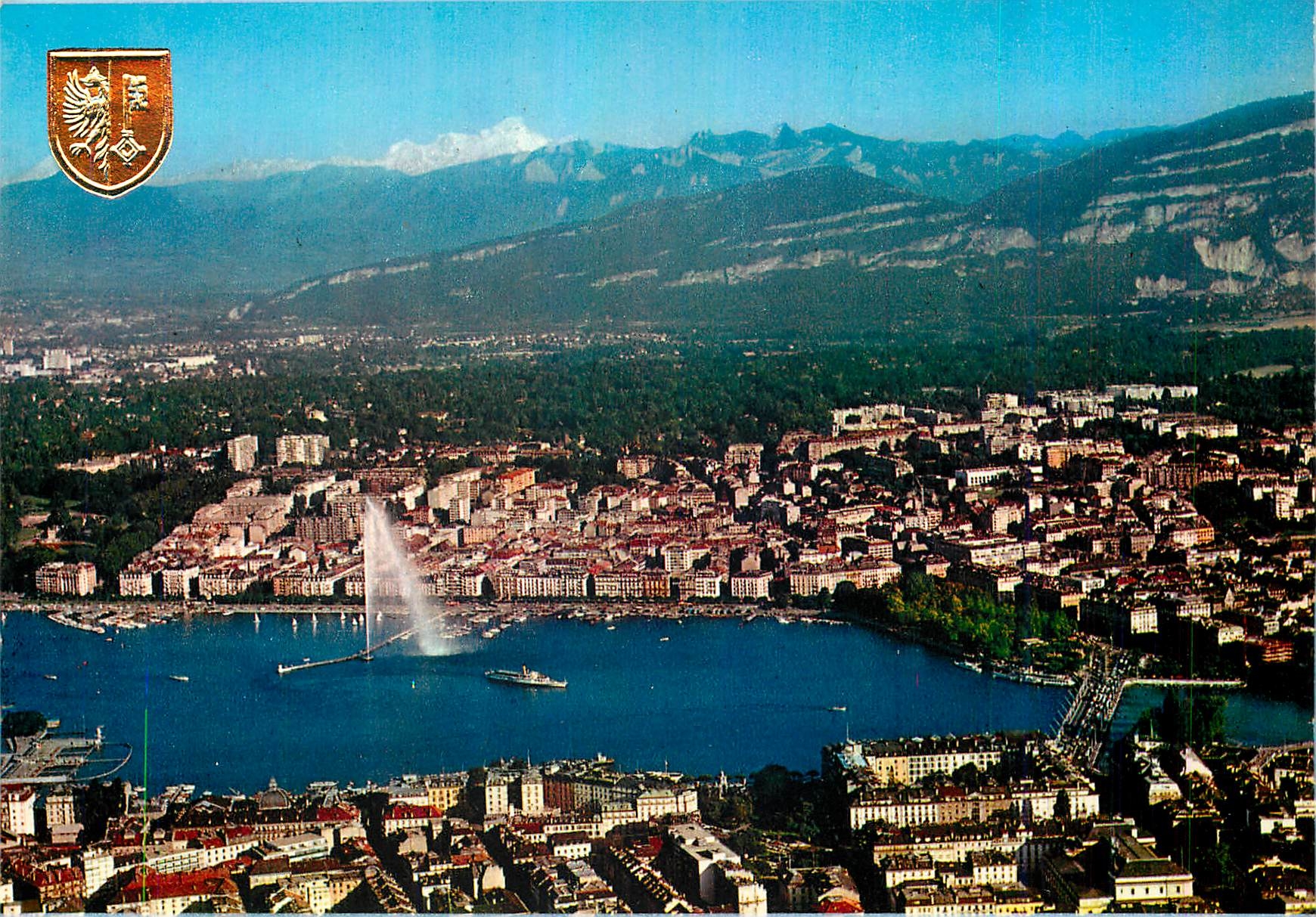 CPM Geneve vue aerienne de la ville et le Mont Blanc (-1810m)
