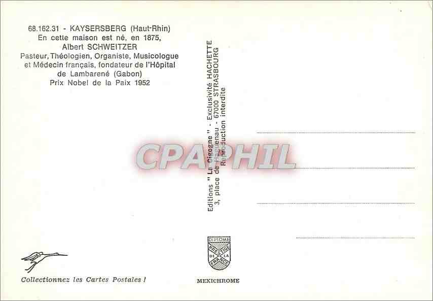 Maison Natale d'Albert Schweitzer — Kaysersberg (Haut-Rhin) — Éditions Hachette — Rückseite