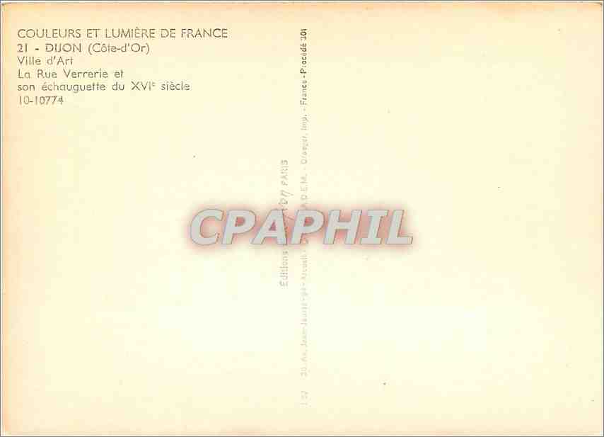 CPM Dijon (Cote d'Or) ville d'Art la Rue Verrie et son echauguette du XVIe s — Rückseite