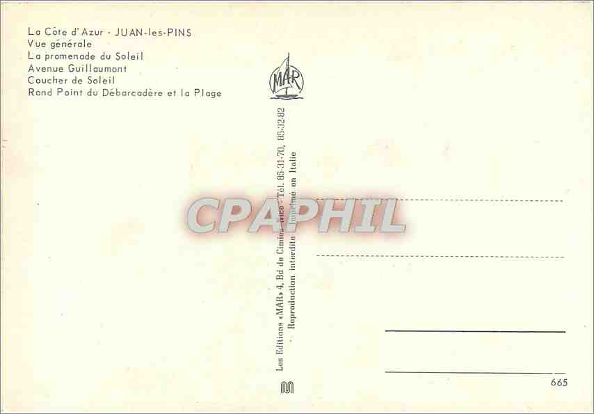 CPM Cote d'Azur souvenir de Juan les Pins vue generale la promenade du soleil avenue Guillaumant — Rückseite