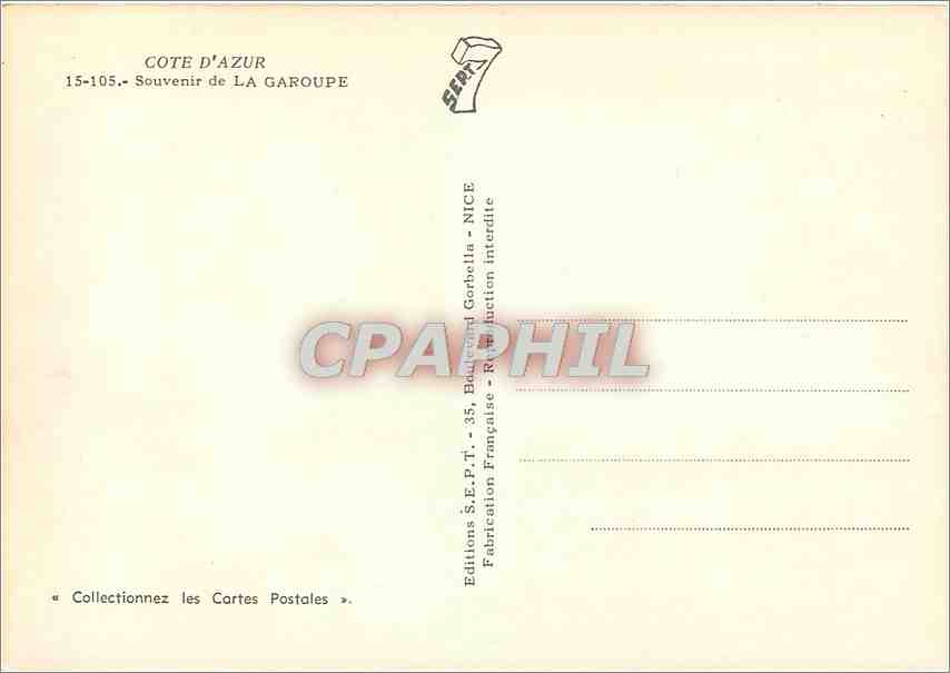 CPM Cote d'Azur souvenir de la Garoupe — Rückseite