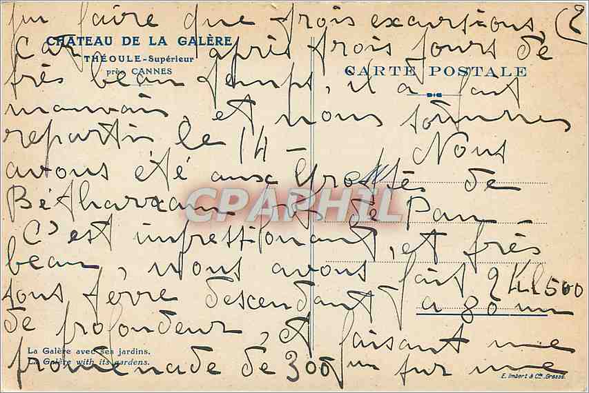 CPM Chateau de la Galere Theoule superieur pres Cannes — Verso