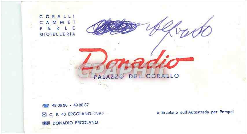 Carte de visite Coralli Cammei Perle Gioielleria Ercolano Napoli — Verso