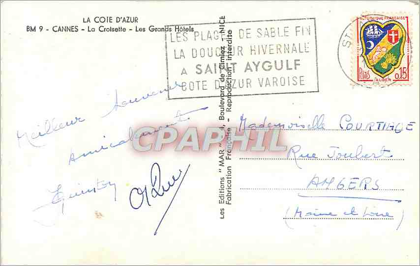 CPM La Cote d'Azur Cannes la Croisette les Grands Hotels — Rückseite
