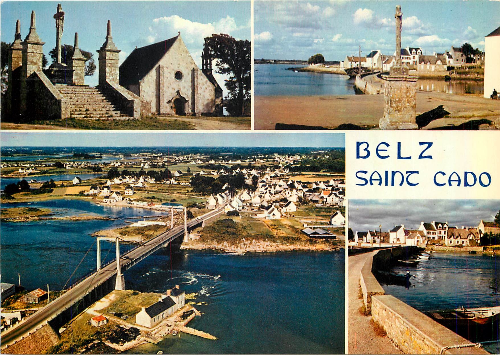 Belz-Saint-Cado — Panoramablick mit Kirche, Kruzifix, Brücke und Dorf — Éditions d'Art Daaré
