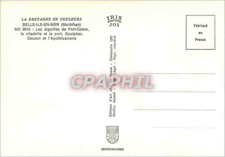 CPM La Bretagne en couleurss Belle ile Mer (Morbihan) les aiguilles de port Coton la citadelle et le — Back
