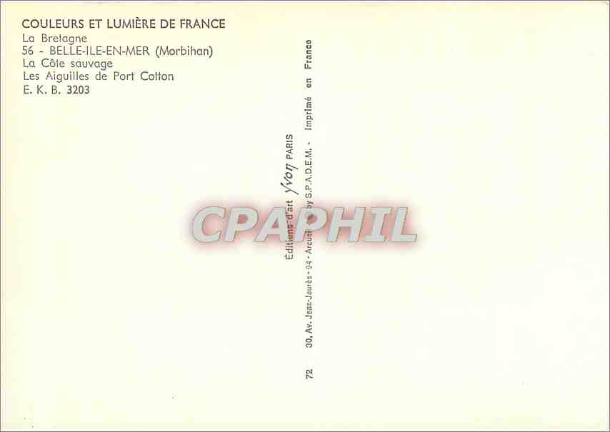 CPM Couleurs et Lumiere de France La Bretagne BelleIle en Mer (Morbihan) la cote sauvage — Rückseite
