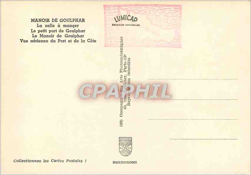 CPM Manoir de Goulphar la salle a manger le petit port de Goulphar — Rückseite