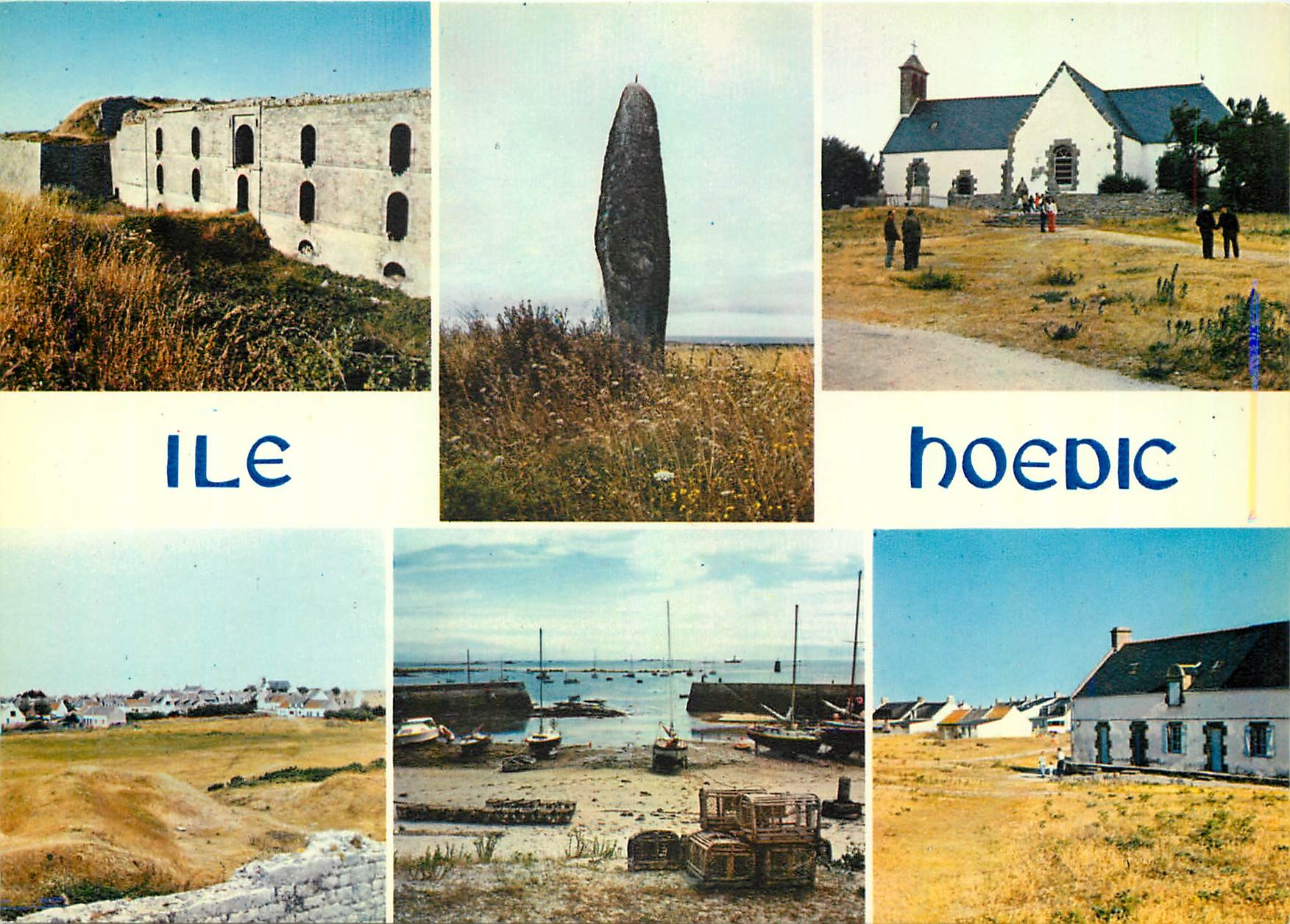 CPM Ile de Hoedic Le fort le menthir vues du village et le port