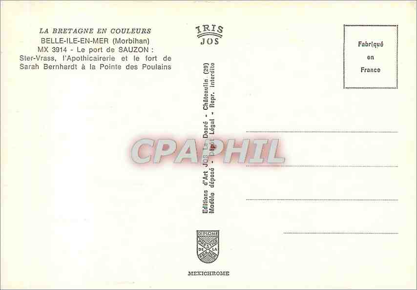 Sauzon — Belle-Île bien nommée — Editions d'Art JOS — Back