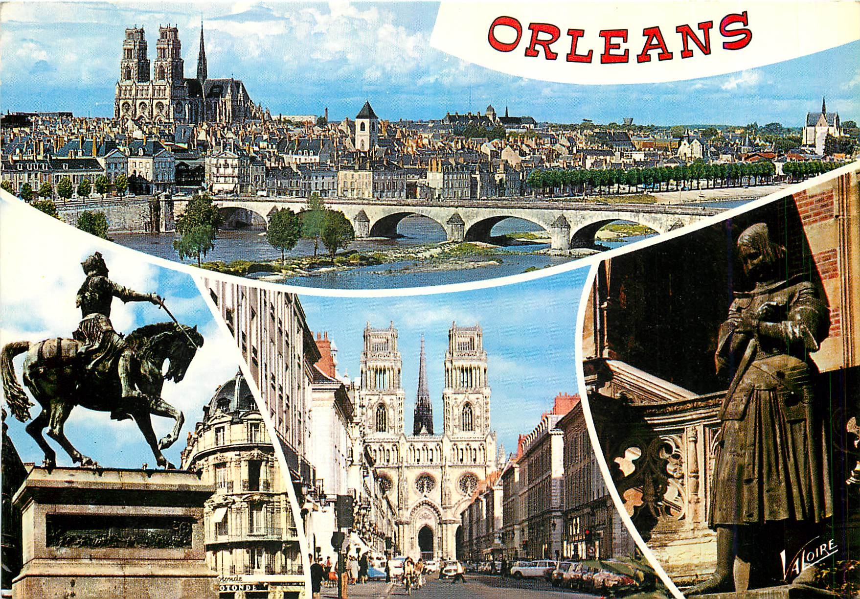 Orléans — vista panoramica con ponte George V, cattedrale Sainte-Croix, statue di Jeanne d'Arc — Edizioni Valoire
