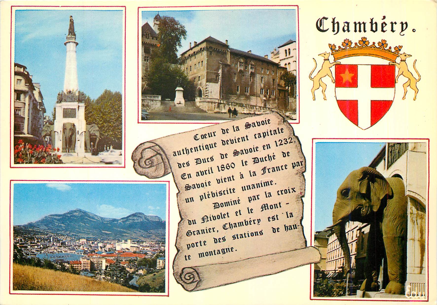 CPM Chambery (Savoie) la Fontaine des Elephants le Chateau des Ducs de Savoie vue generale de la vil