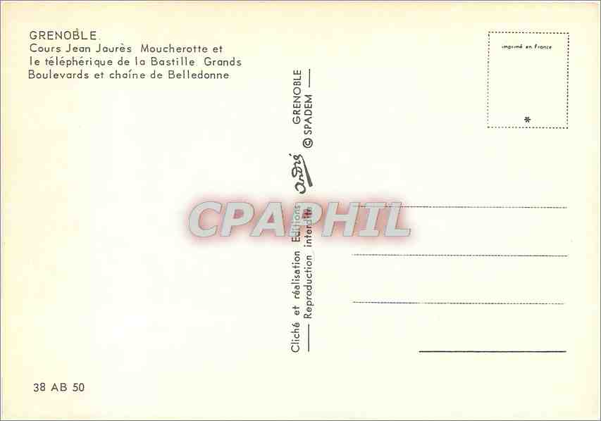 CPM Grenoble cours Jean Jaures Moucherotte et le telepherique de la Bastille Grands boulevards et ch — Rückseite